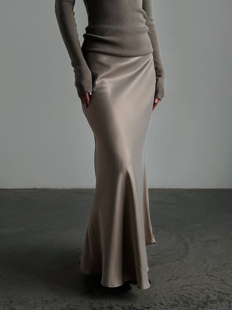 Mermaid Tail Satin Maxi Skirt Elegant Street Style