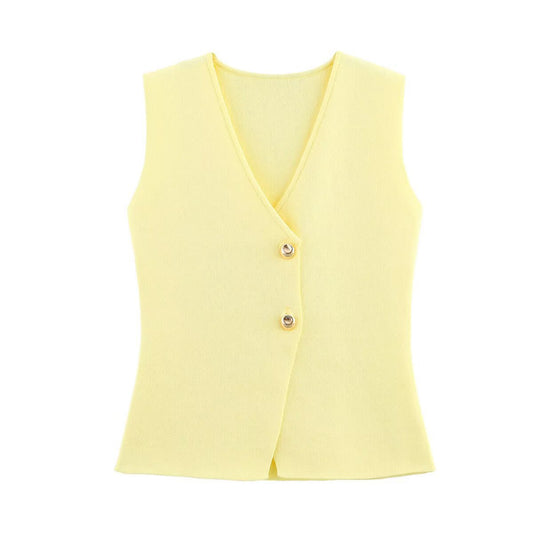 Casual Solid Color Button Down Knit Vest
