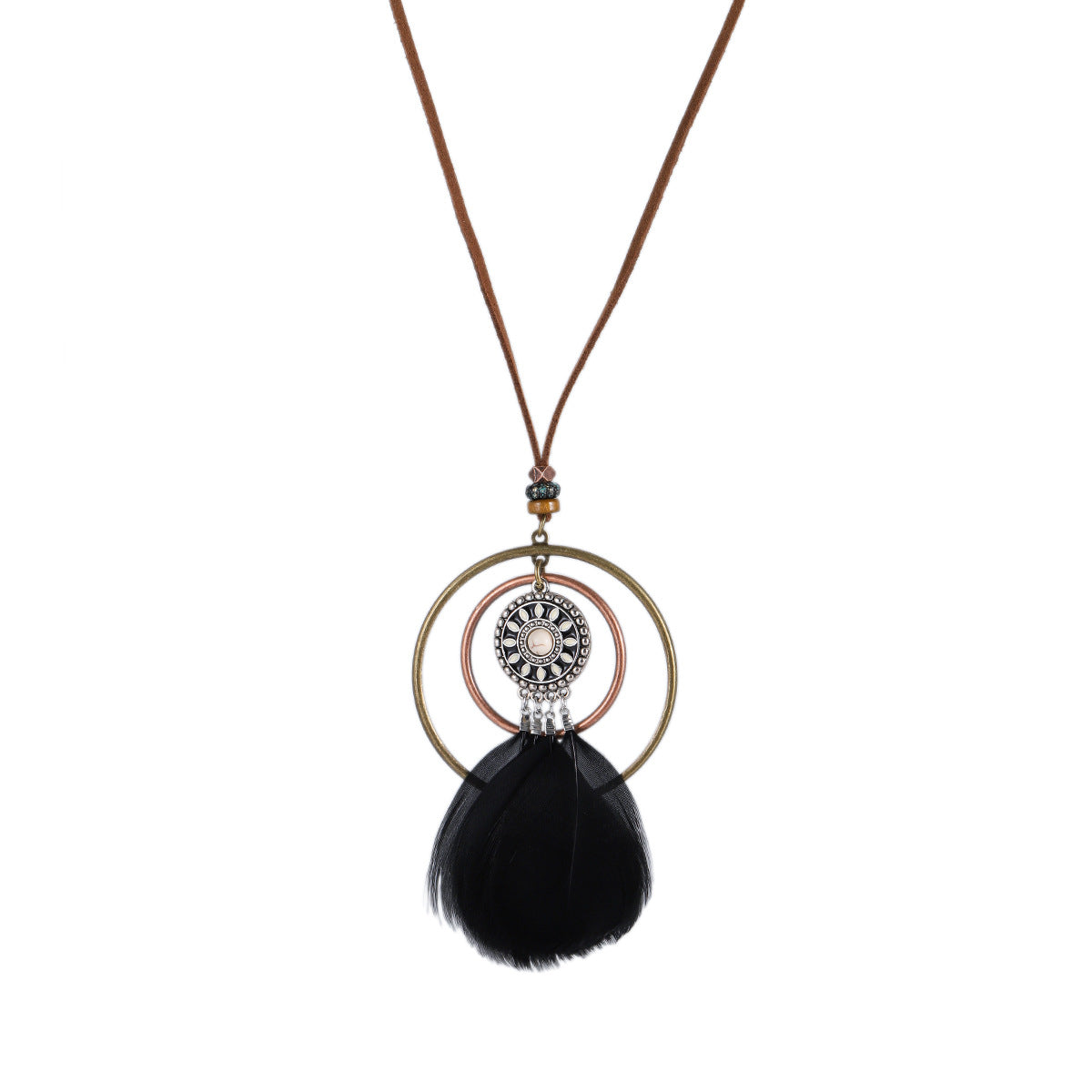 Indian Dreamcatcher Black Feather Tassel Necklace Fashion Jewelry