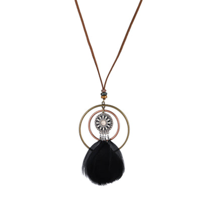Indian Dreamcatcher Black Feather Tassel Necklace Fashion Jewelry