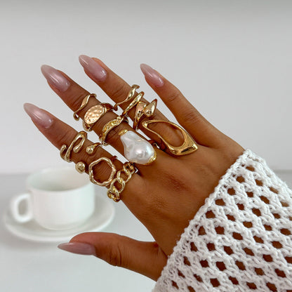 Irregular Metal Shine Rings For Women With Baroque Pearl Design