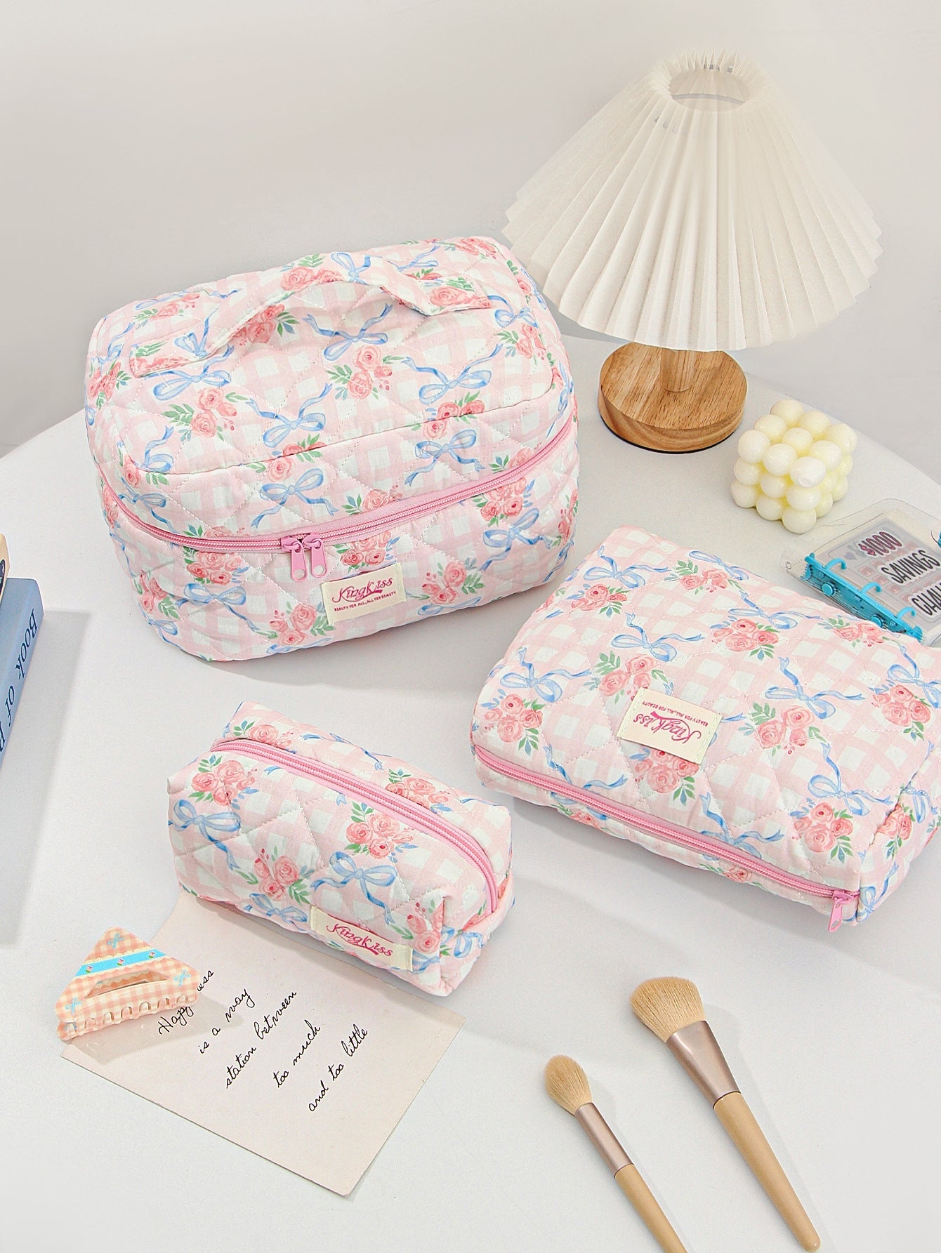 Cute Cherry Bow Print Travel Makeup Bag