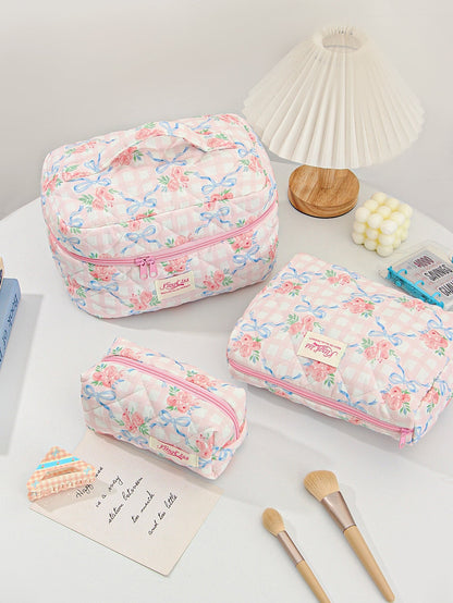 Cute Cherry Bow Print Travel Makeup Bag