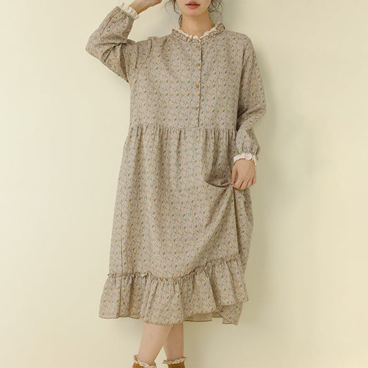 Floral Print Long Sleeve Dress Lightweight Casual A-Line Dress