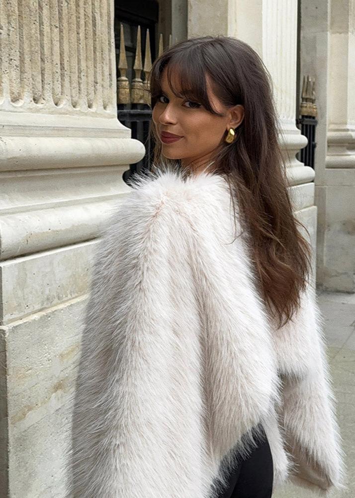 Cropped Faux Fur Jacket With Voluminous Sleeves