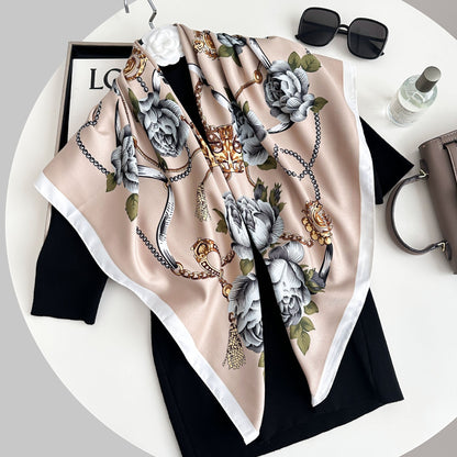Color Block Print Soft Square Silk Scarf