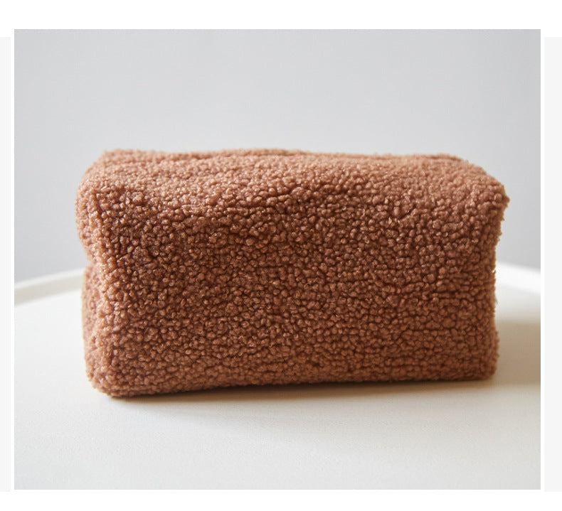 Solid Color Plush Portable Cosmetic Bag
