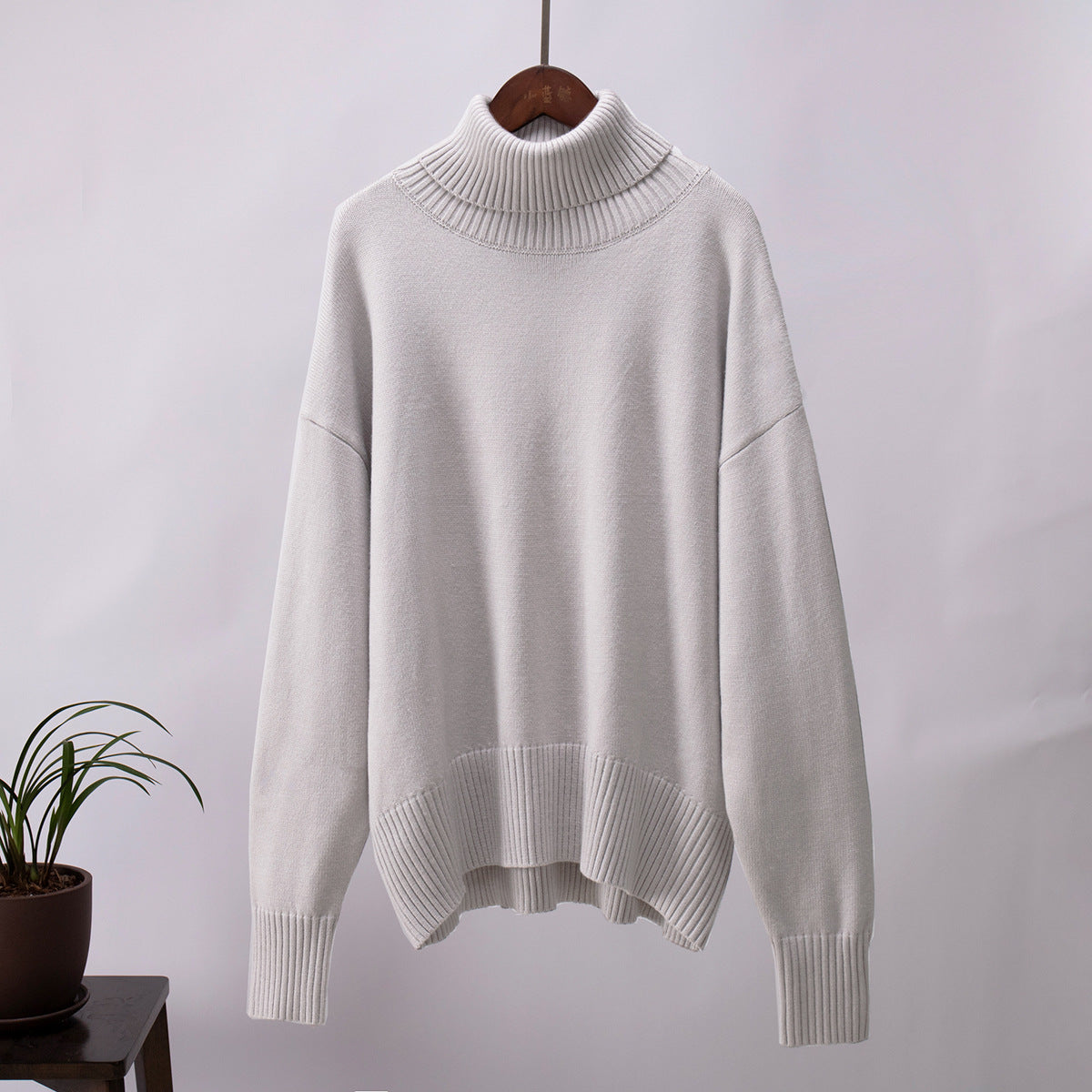 Solid Turtleneck Sweater Soft Knitted Pullover Casual Style