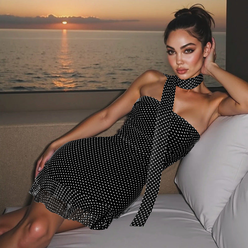 Trendy Polka Dot Bodycon Strapless Dress