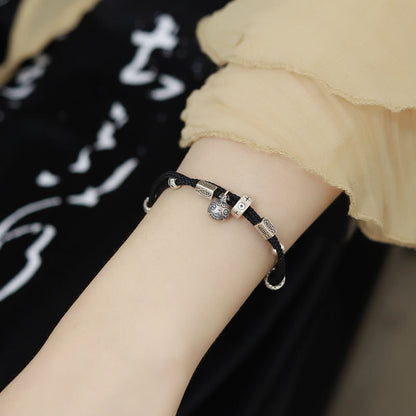 Classic Style Swallowing Gold Beast Woven Bracelet For Girls, Woven Rope Bracelet With Retro Red Rope