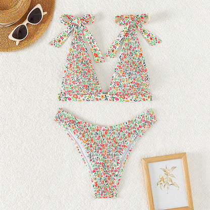 Sweet Floral Print Strap Tie Sexy Swimwear