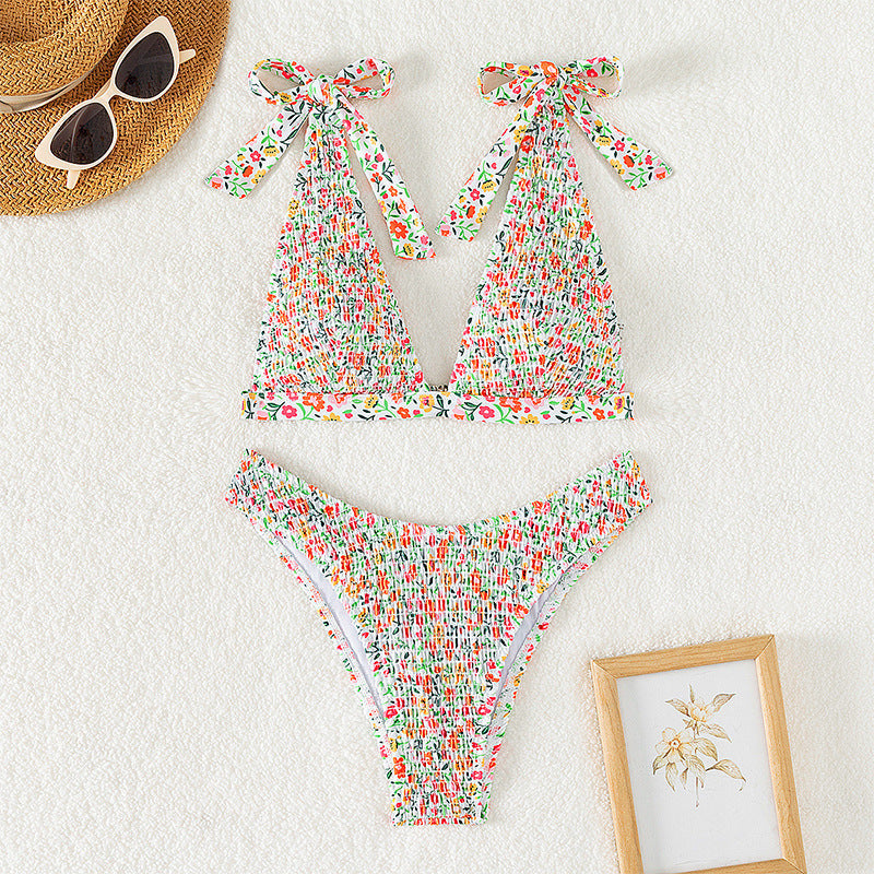Sweet Floral Print Strap Tie Sexy Swimwear