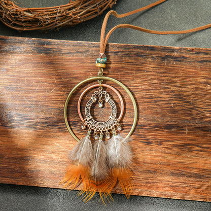 Colorful Feather Pendant Necklace Bohemian Style Butterfly Jewelry
