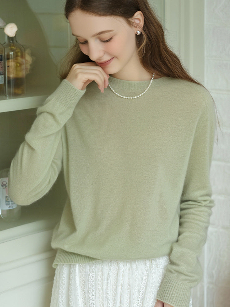 Classic Crew Neck Cashmere Sweater Elegant Casual Knitwear