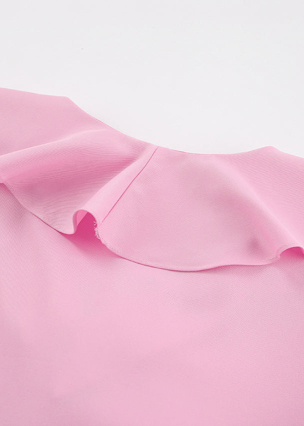 Ruffled Halter Blouse In Soft Pink Fabric