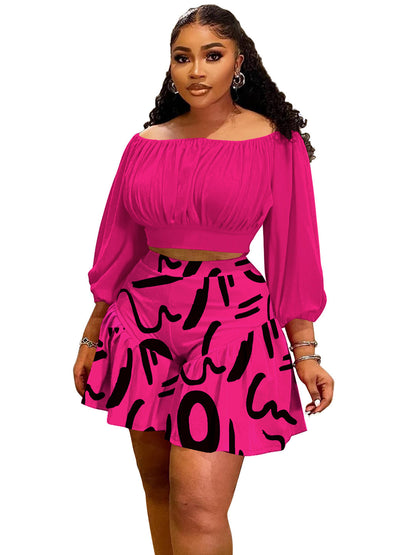 Wrinkled Off-Shoulder Casual Two-Piece Set