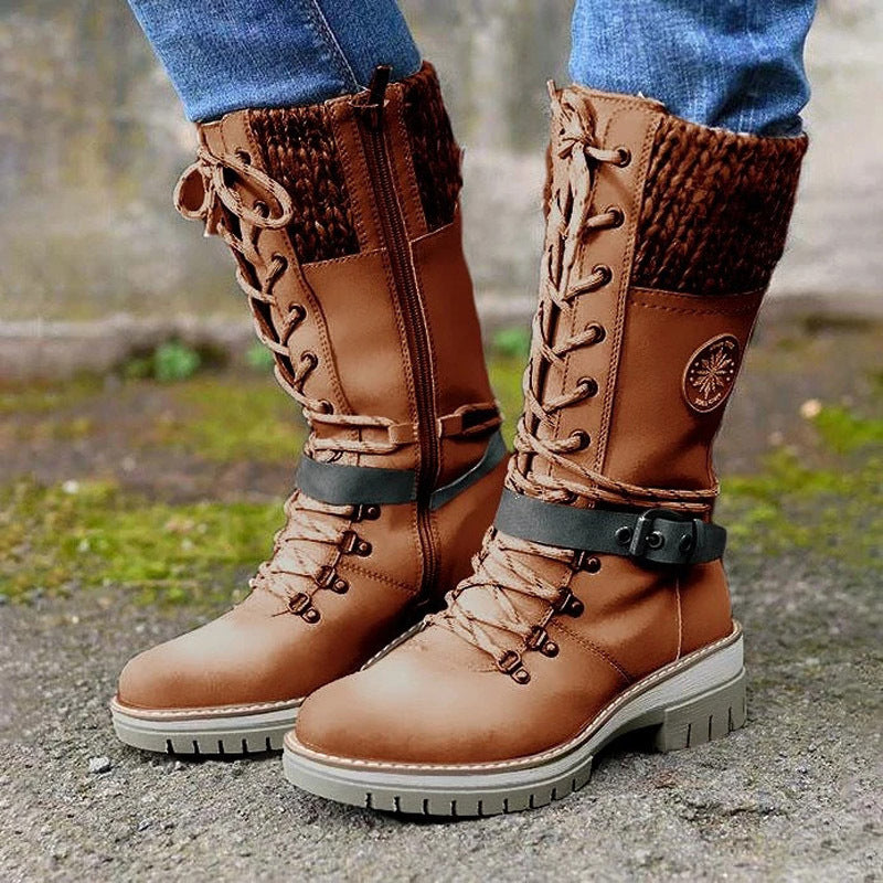 Mid-High Women'S Boots Autumn And Winter New Style Slope With Thick With Wool Stitching Martin Boots