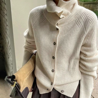 Solid Color Single Button Loose Ribbed Knit Cardigan