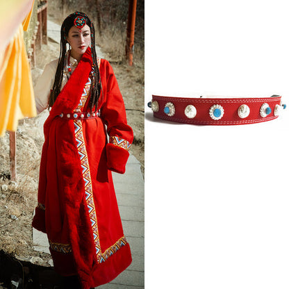 Retro Ethnic Tibetan Clothing Belt Elastic Waist Belt Turquoise Beading Accessories Tibetan Robe Lady Belt