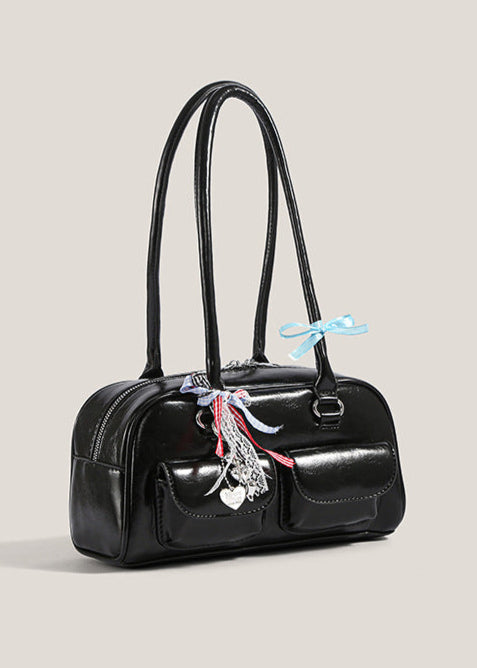 Patent Leather Shoulder Bag with Double Pocket
