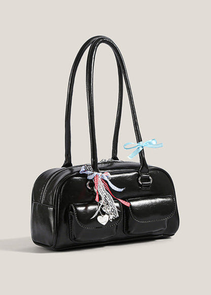 Patent Leather Shoulder Bag with Double Pocket