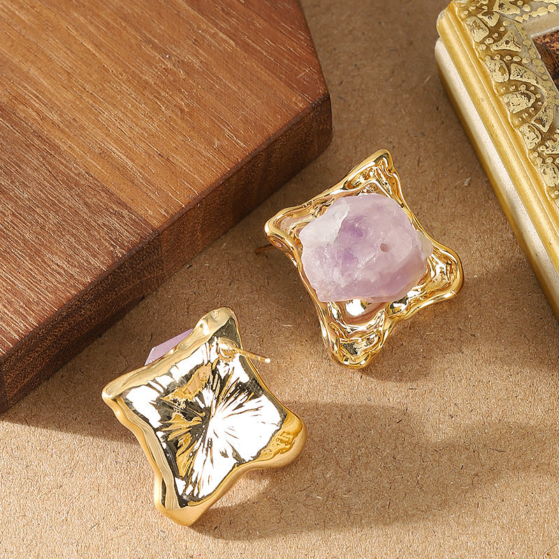 Geometric Square Natural Stone Earrings For Women
