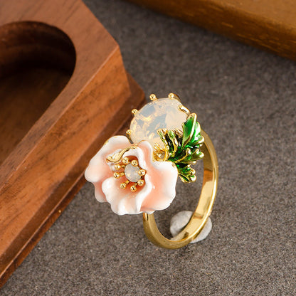 Elegant Floral Adjustable Open Ring With Zirconium For Women