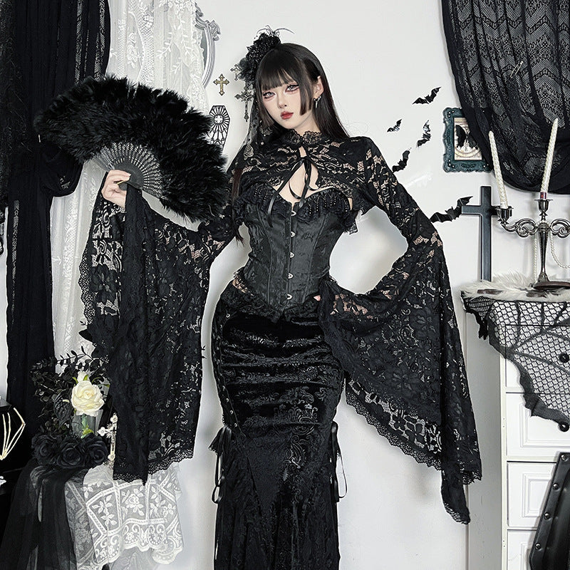 Dark Lace Crop Cardigan Summer Streetwear