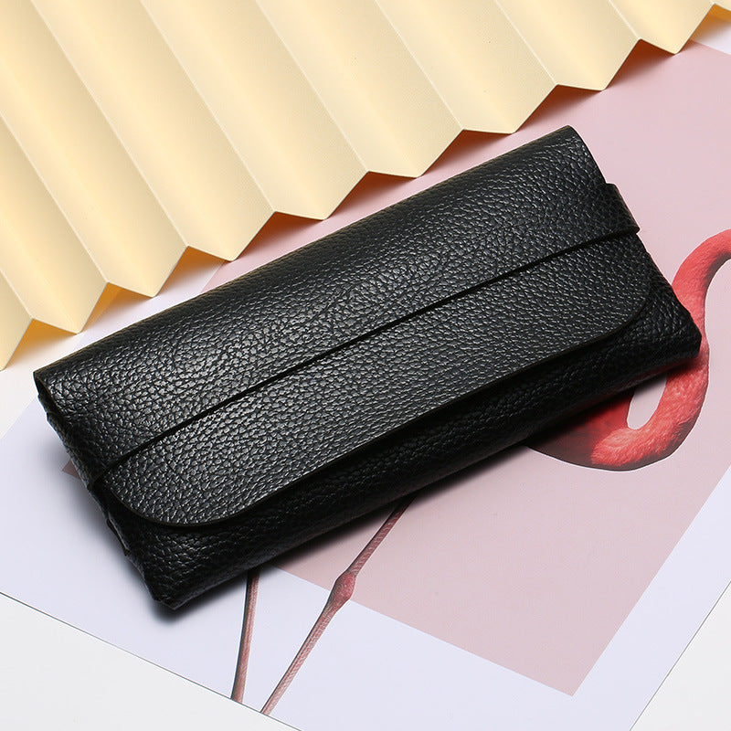 Trendy Portable Sunglasses Case Genuine Leather Eyewear Pouch