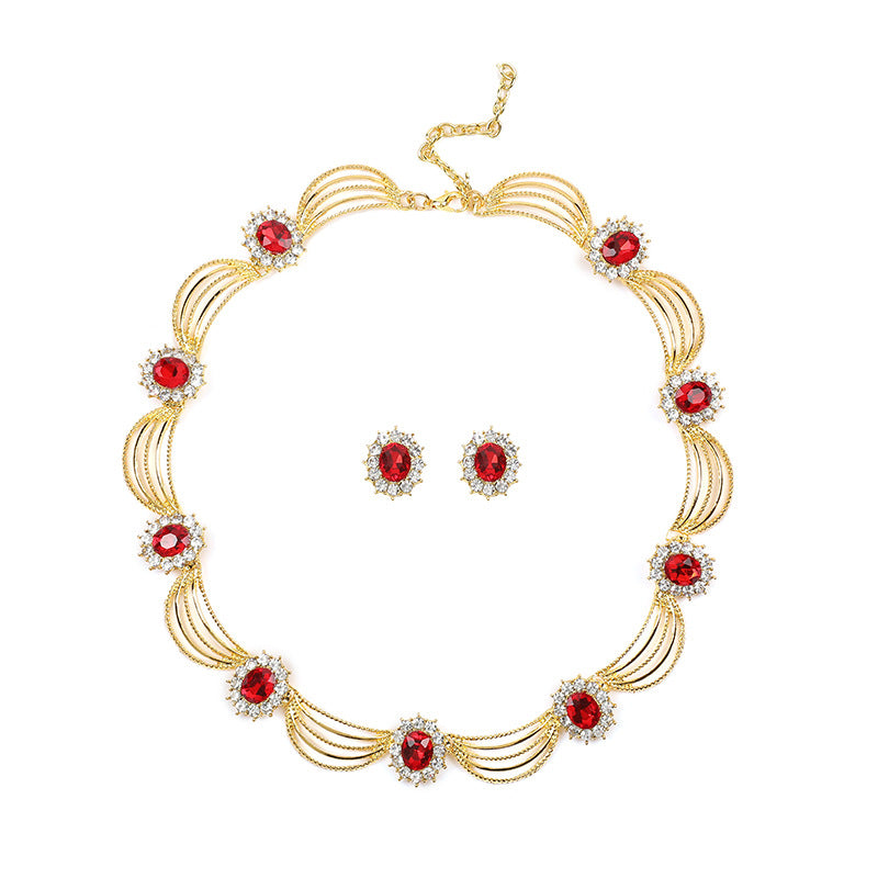 Artistic Retro Gemstone Necklace and Earring Set