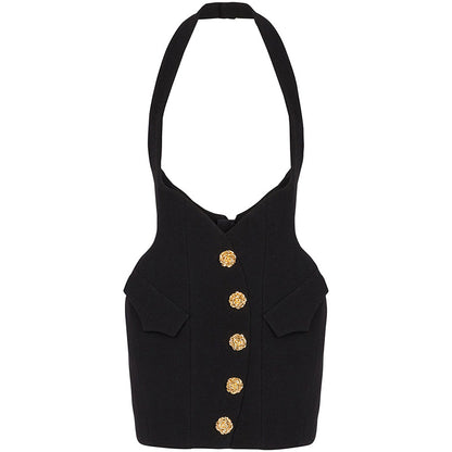 Fashionable Color Block Blazer With Metal Rose Button