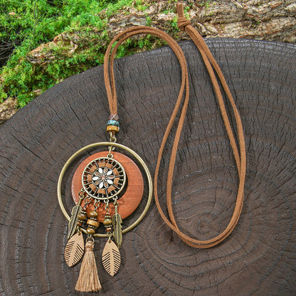 Bohemian Long Necklace with Tassels and Geometric Shapes