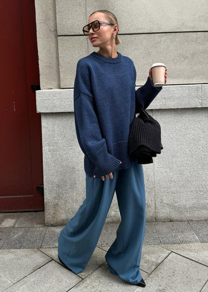 Relaxed Knit Sweater In Cozy Midnight Blue