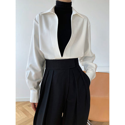 Design Sense Light Mature Long Sleeve V-Neck Shirt Women'S Fashion Overlay Top