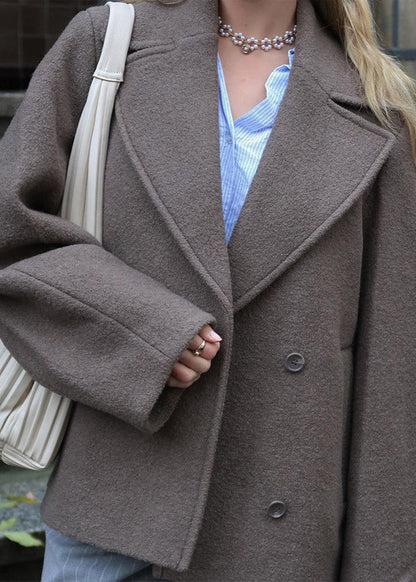 Relaxed Wool Blend Coat With Structured Lapels