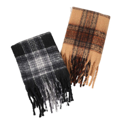 Trendy Plaid Thicken Warm Tassel Knit Scarf