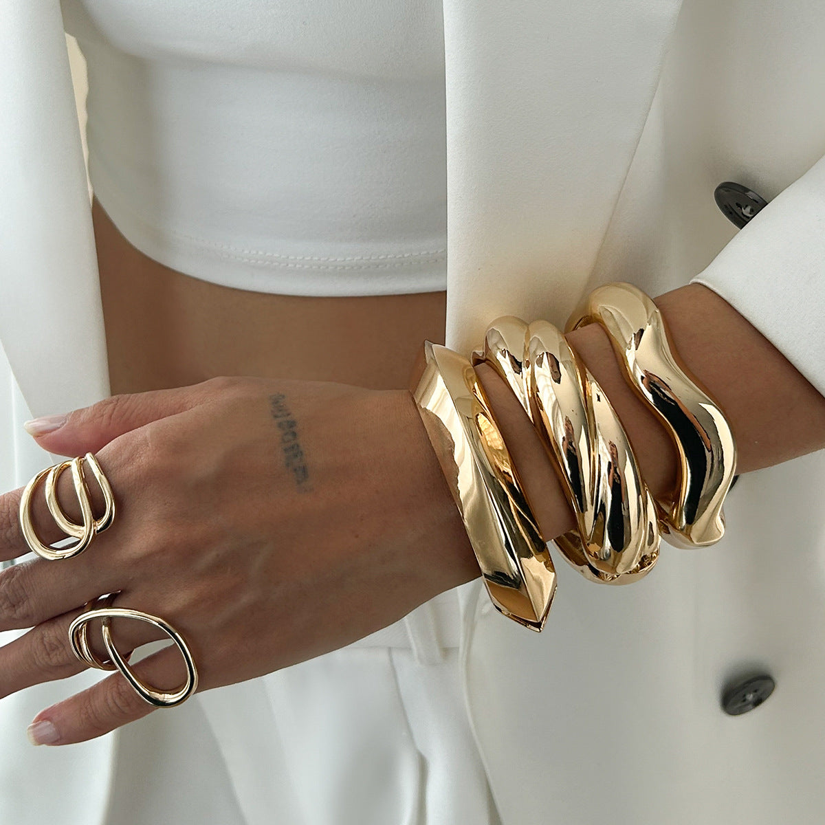 Trendy Wave Spring Cuff Bracelet Set - Chic Geometric Alloy