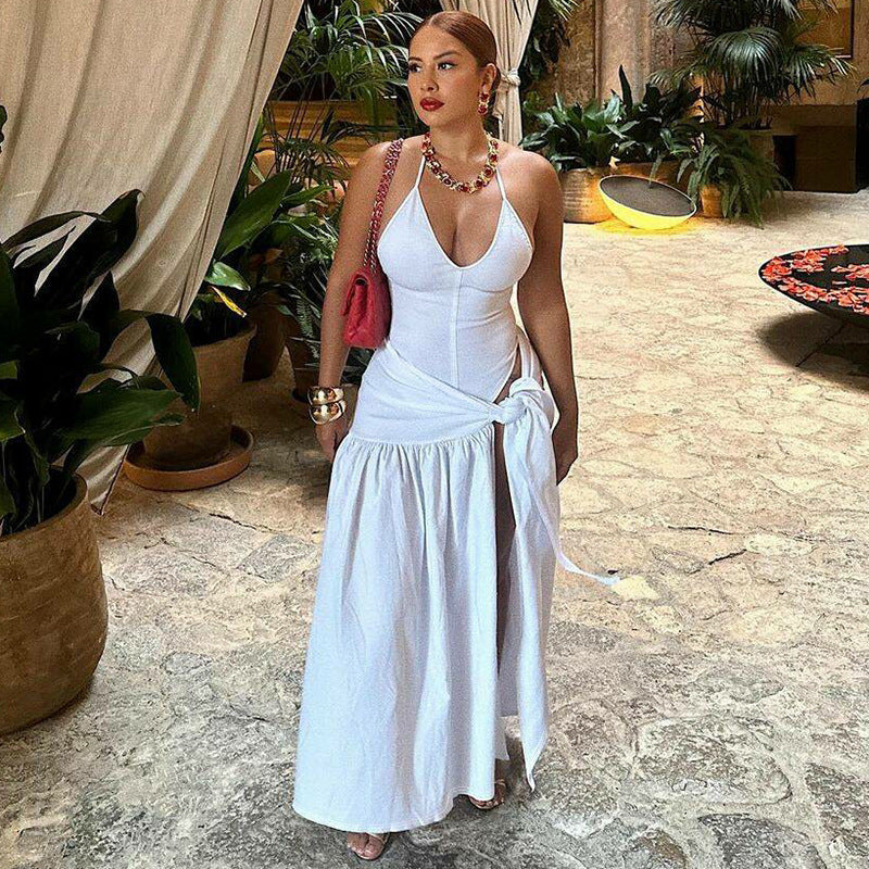 Sexy Backless Jumpsuit with Tie Waist Skirt Set