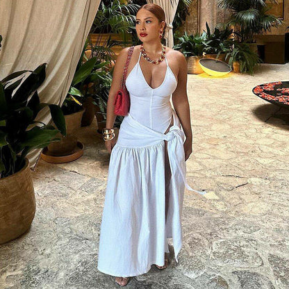 Sexy Backless Jumpsuit with Tie Waist Skirt Set