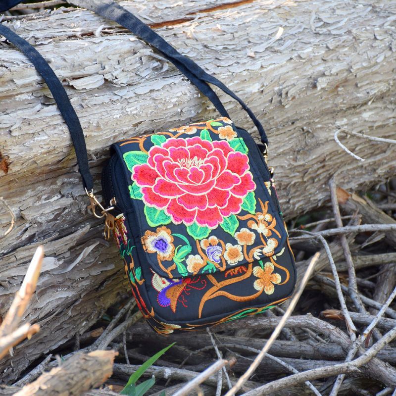 Ethnic Style Bag Small Bag Women'S New Mini Diagonal Canvas Small Squareflower Versatile Mobile Phone Coin Purse