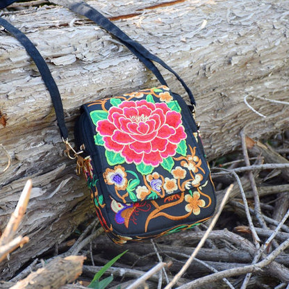 Ethnic Style Bag Small Bag Women'S New Mini Diagonal Canvas Small Squareflower Versatile Mobile Phone Coin Purse