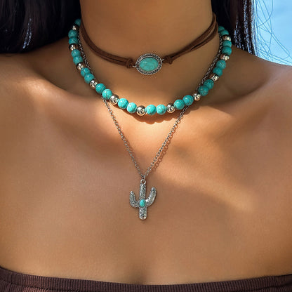 Vintage Turquoise Bull Head Choker Necklace Jewelry Set