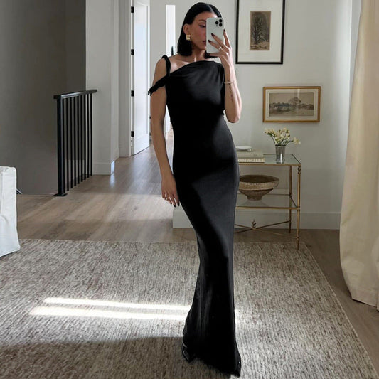 Elegant Solid Color Slim-Fit Maxi Dress