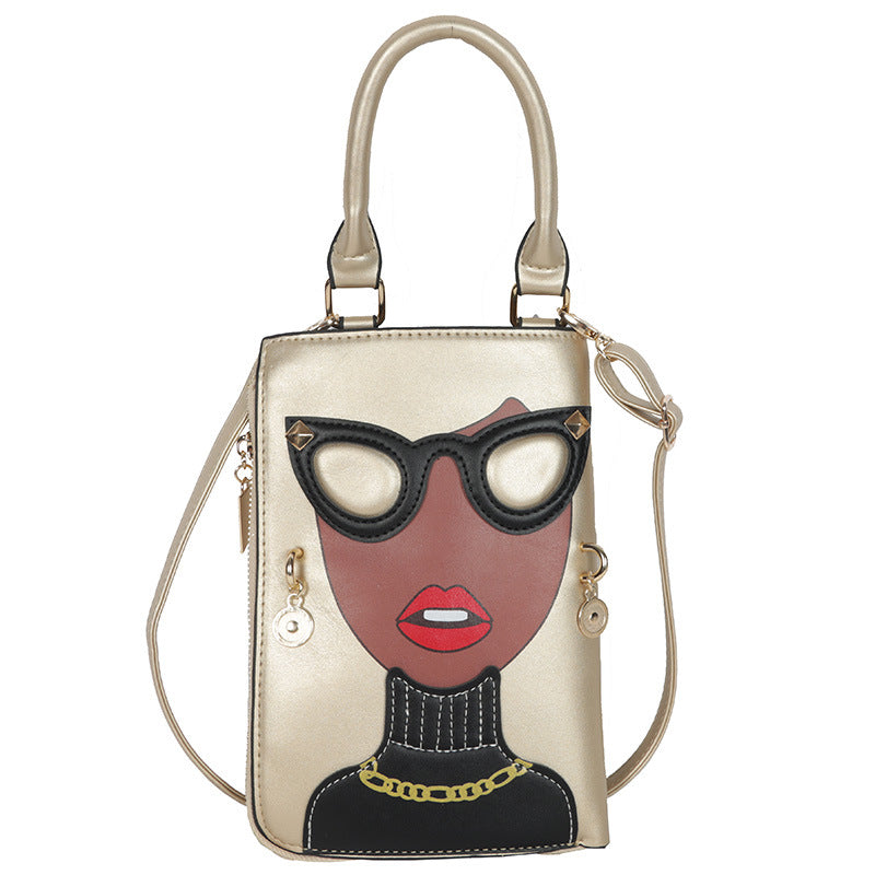 Creative Fun Face Studded Sunglasses Color Block Crossbody Bag
