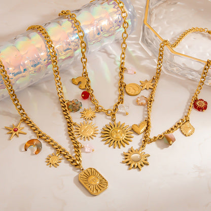 Trendy Sun and Star Stainless Steel Necklace 18K Gold Plated Choker