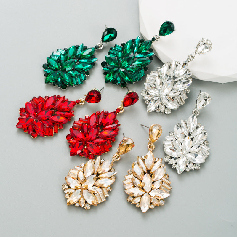 Trendy Floral Alloy Earrings With Rhinestones For Women