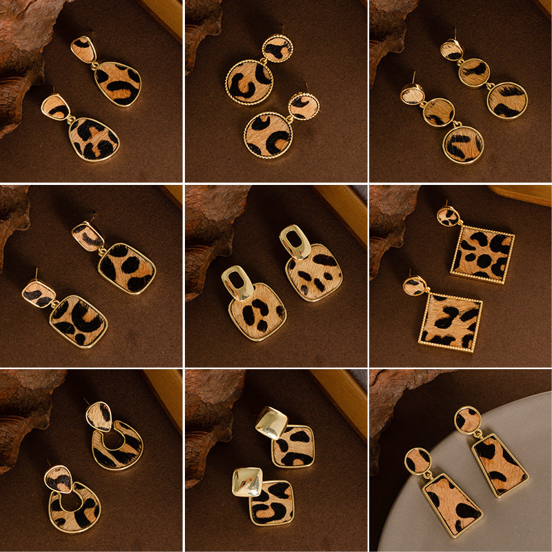 Natural Horse Hair Leopard Print Earrings Luxury Fashion Accessories