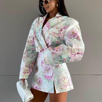 Trendy Floral Print Two-Piece Relaxed Set with Long Sleeve Cardigan