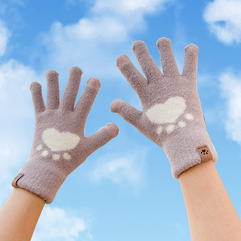 Smiley Face Plush Winter Gloves Touch Screen Outdoor Gloves