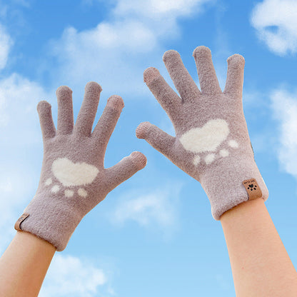 Smiley Face Plush Winter Gloves Touch Screen Outdoor Gloves